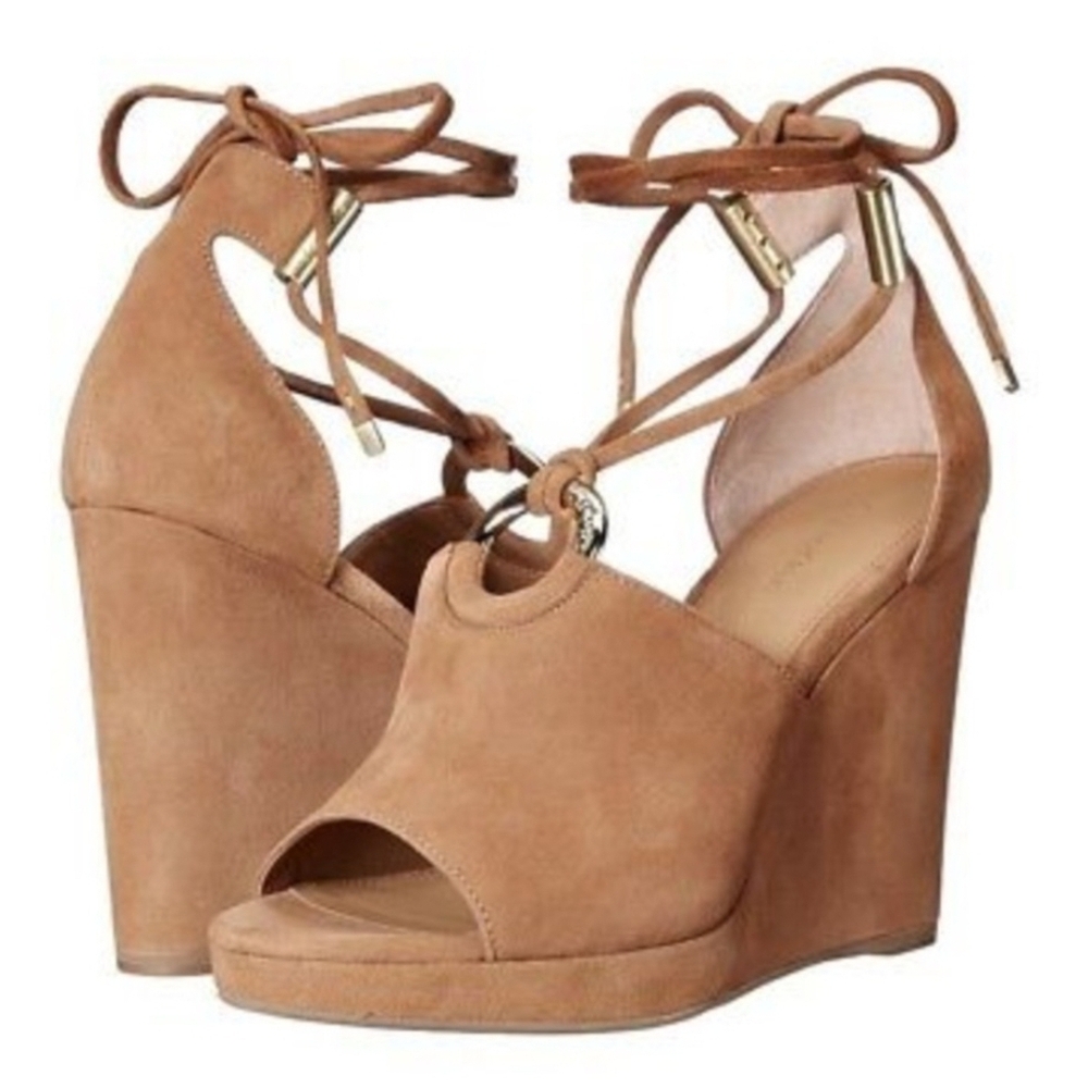 Ck NIB Tan Wedge Sandals with Ankle Strap